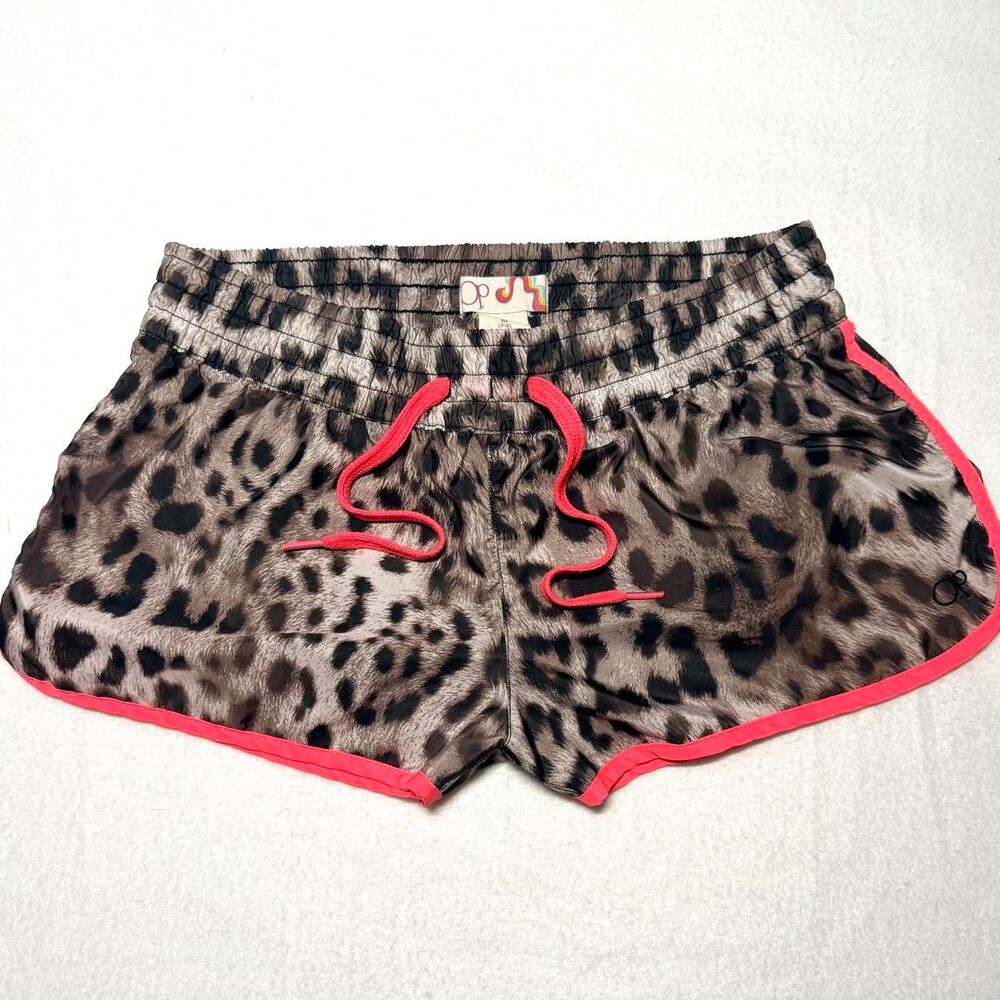 Y2K vintage mcbling leopard print neon pink OP ocean pacific micro shorts